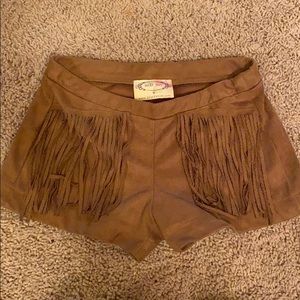 Joyfolie Sueded fringe shorts (7)